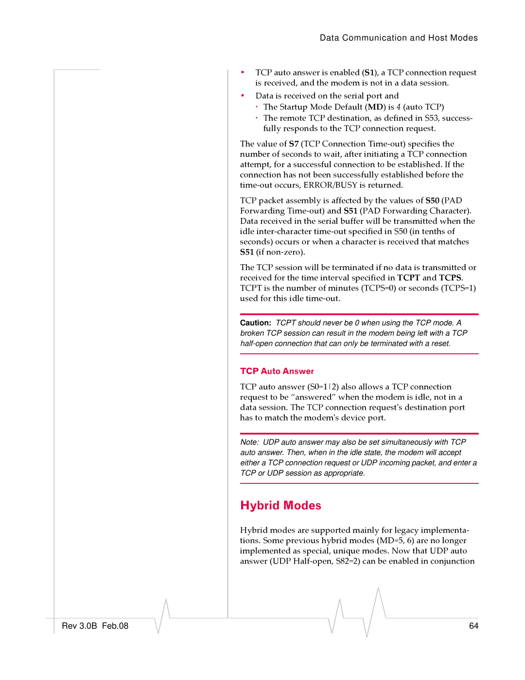 Sierra Wireless 20070914 manual Hybrid Modes, TCP Auto Answer 