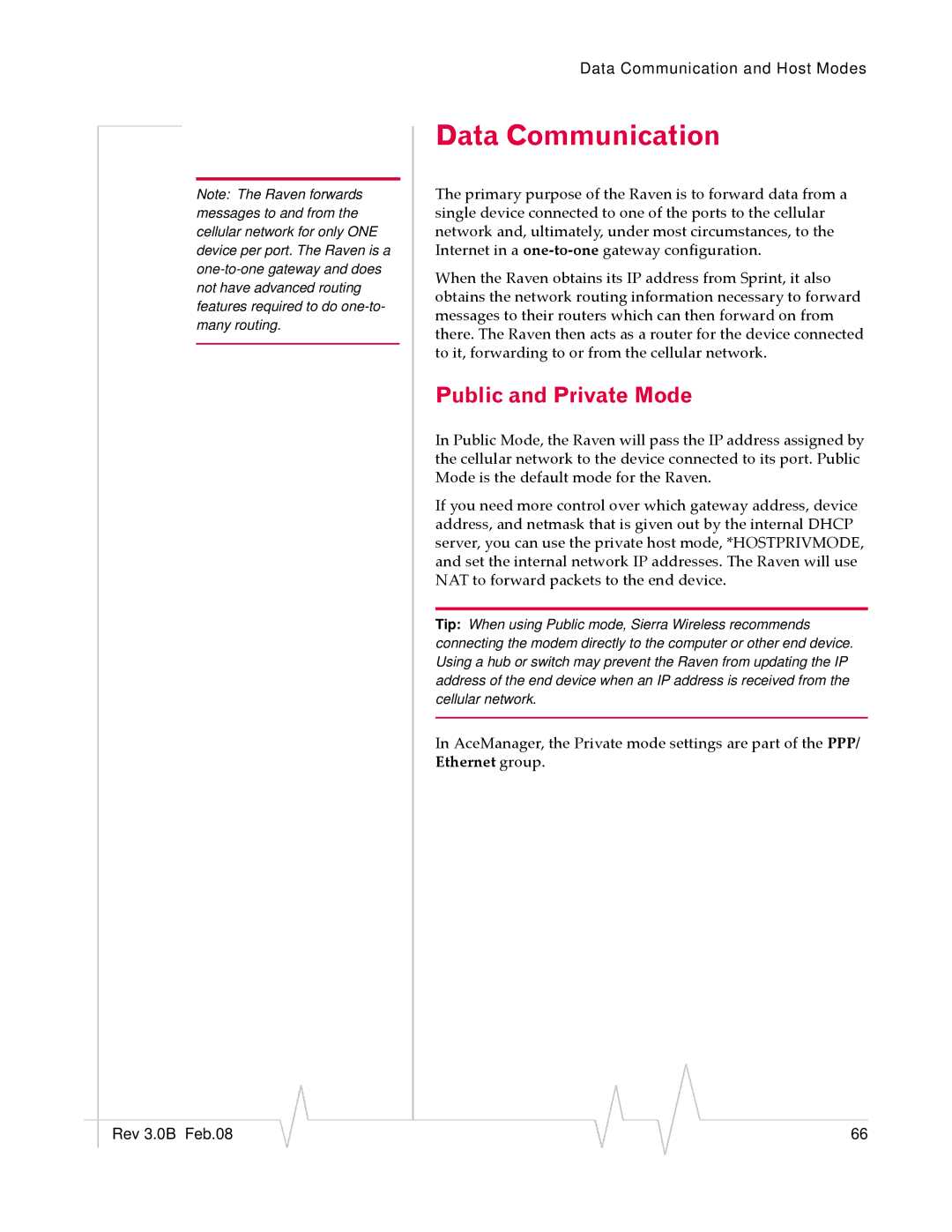 Sierra Wireless 20070914 manual Data Communication, Public and Private Mode 