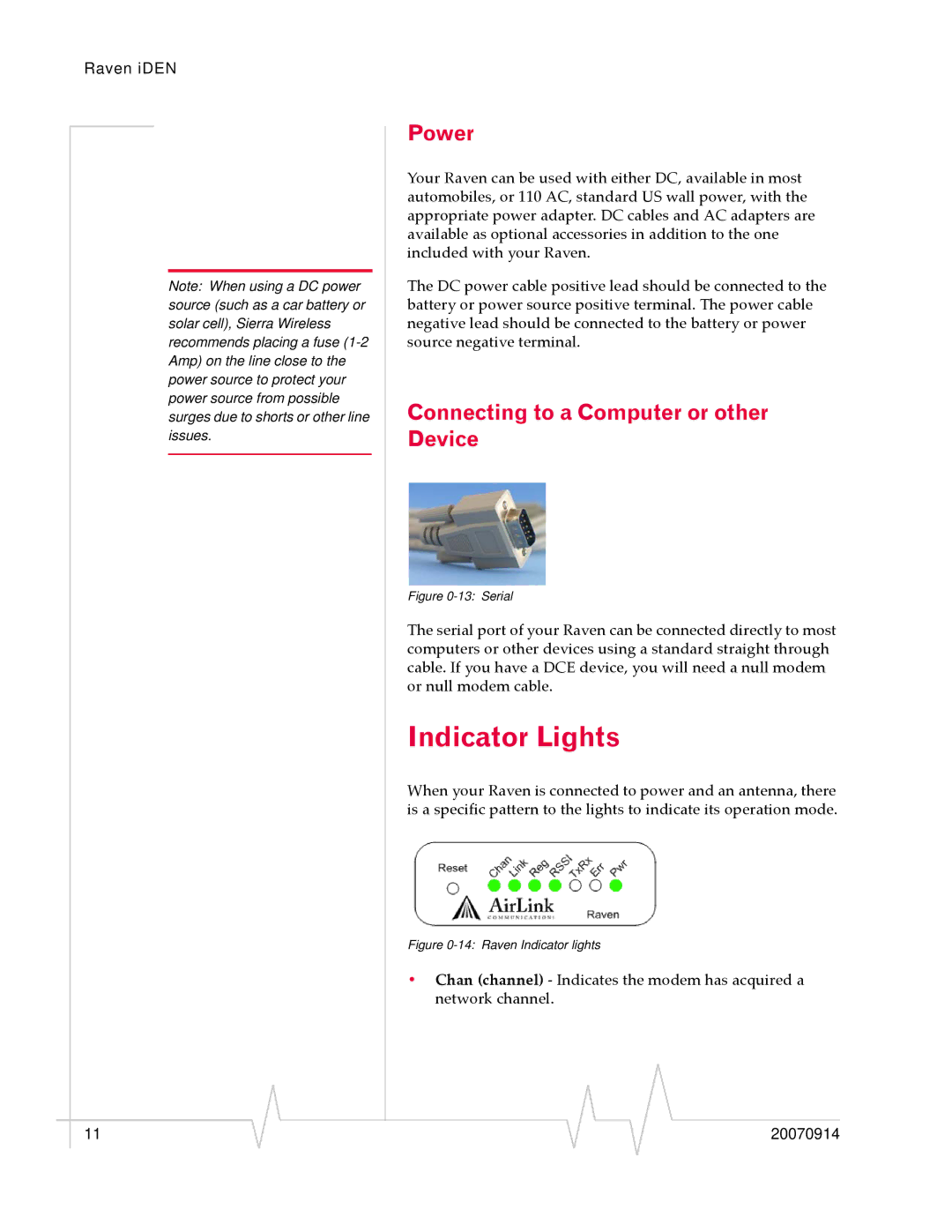 Sierra Wireless 20070914 quick start Power, Connecting to a Computer or other Device 