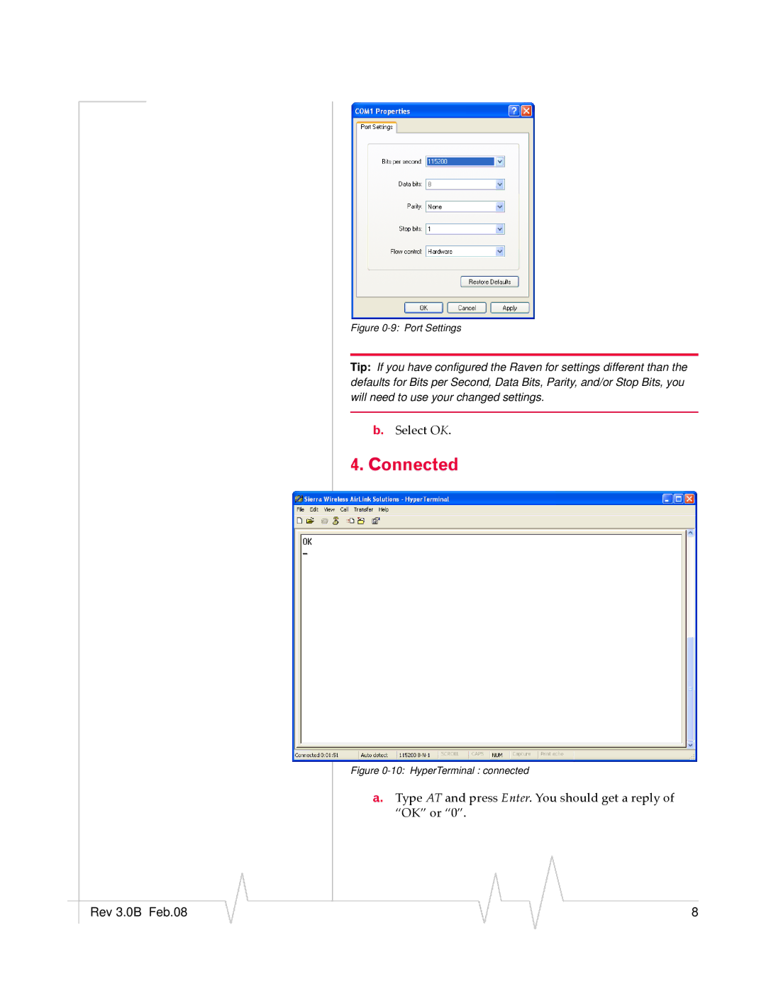 Sierra Wireless 20070914 quick start Connected, Port Settings 