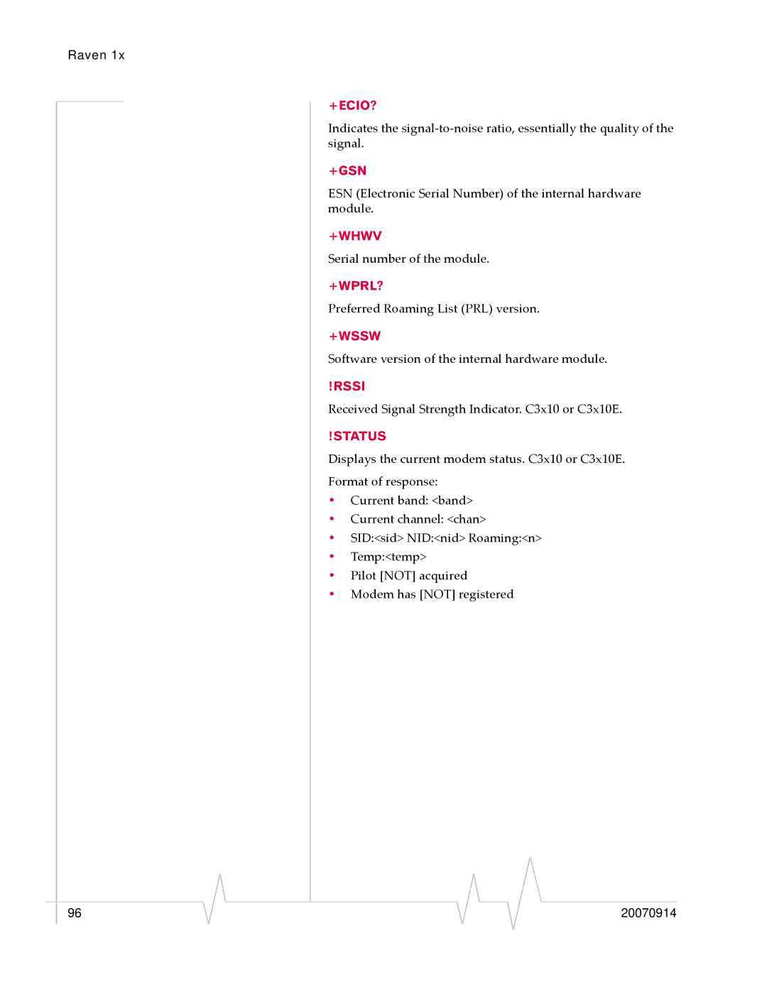 Sierra Wireless 20070914 manual +Ecio?, +Gsn, +Whwv, +Wprl?, +Wssw, Rssi, Status 