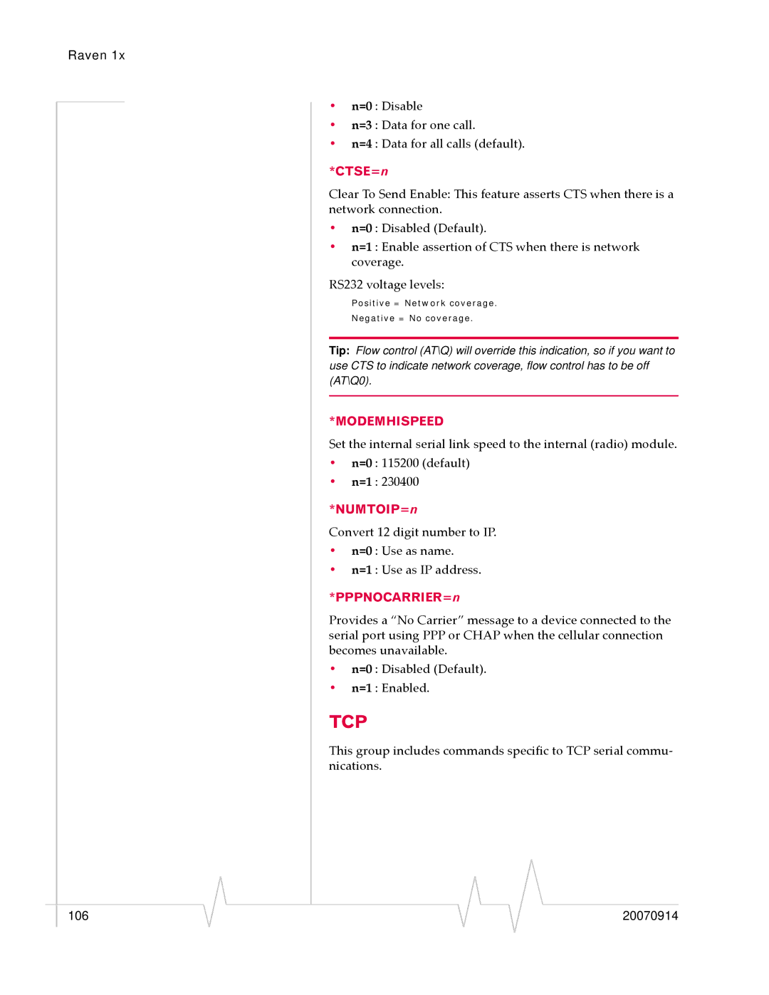 Sierra Wireless 20070914 manual CTSE=n, Modemhispeed, NUMTOIP=n, PPPNOCARRIER=n 