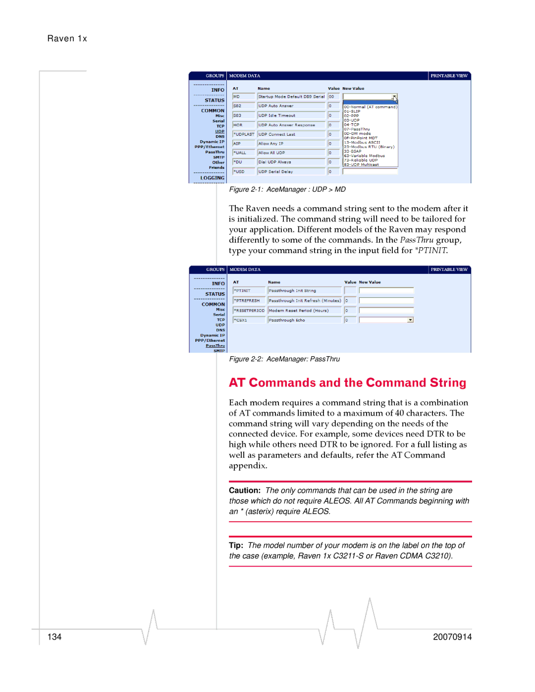 Sierra Wireless 20070914 manual AT Commands and the Command String, AceManager UDP MD 