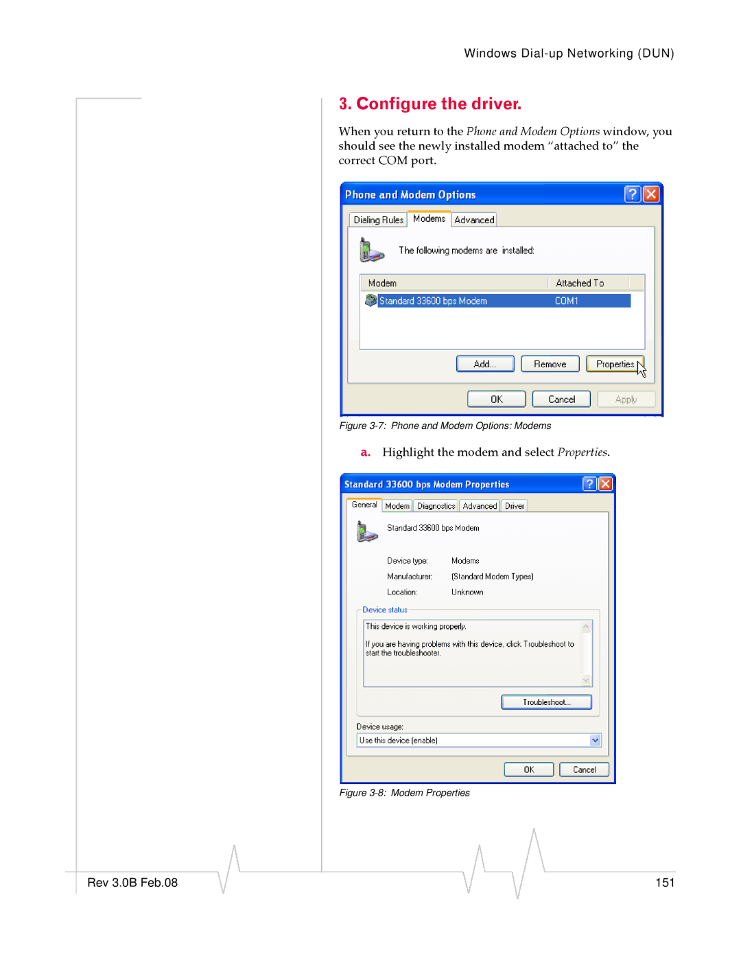 Sierra Wireless 20070914 manual Configure the driver, Modem Properties 