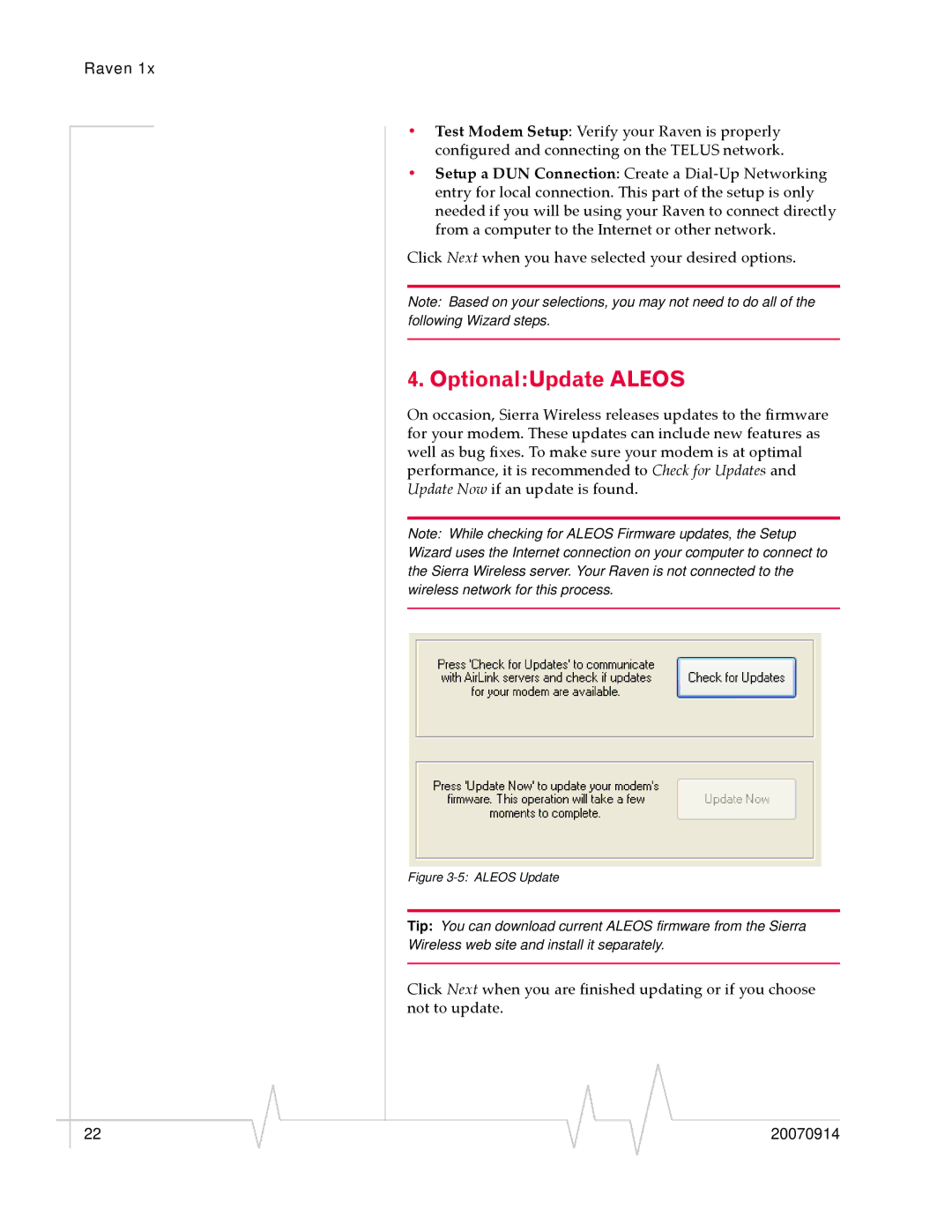 Sierra Wireless 20070914 manual OptionalUpdate Aleos, Aleos Update 