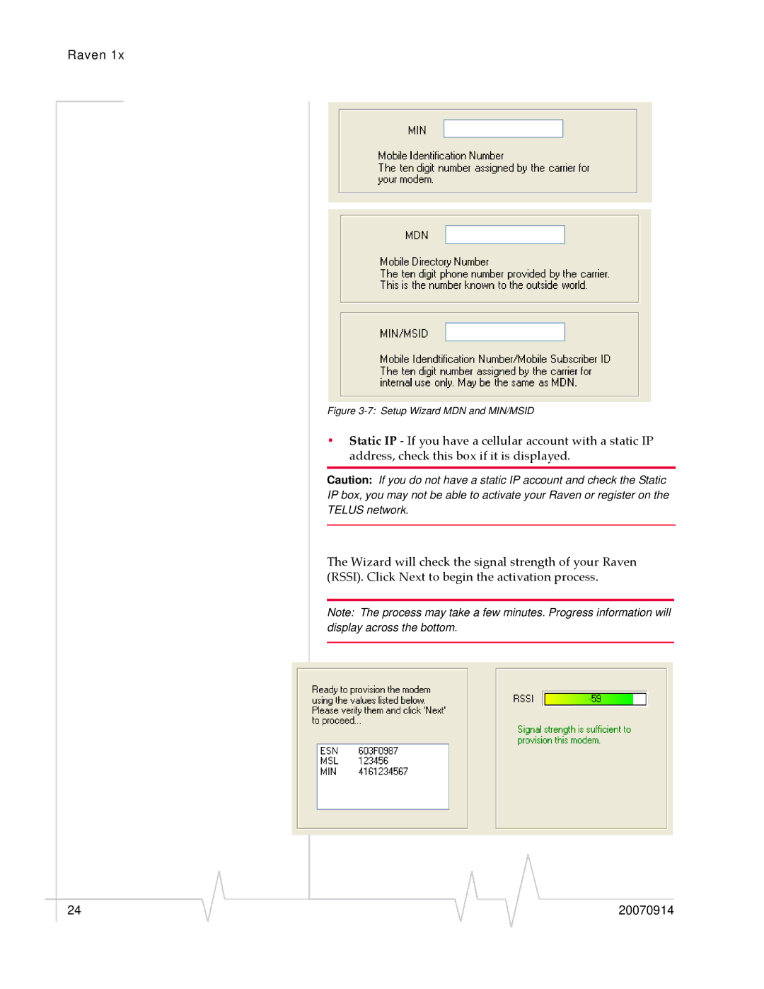 Sierra Wireless 20070914 manual Setup Wizard MDN and MIN/MSID 