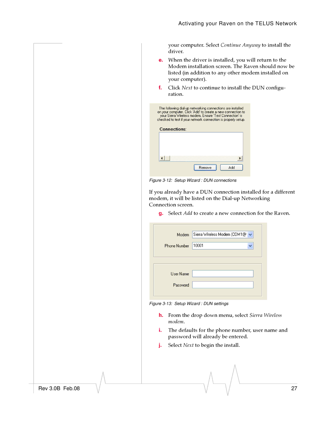 Sierra Wireless 20070914 manual Setup Wizard DUN connections 