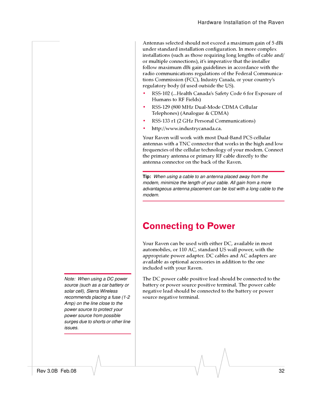 Sierra Wireless 20070914 manual Connecting to Power 