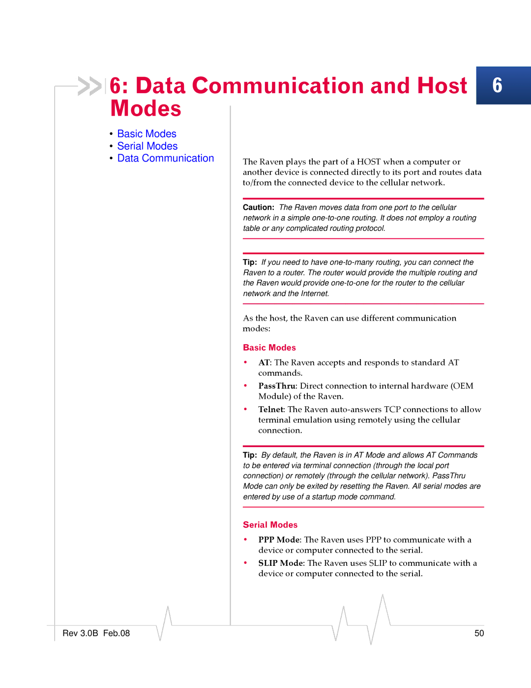 Sierra Wireless 20070914 manual Data Communication and Host 6 Modes, Basic Modes, Serial Modes 