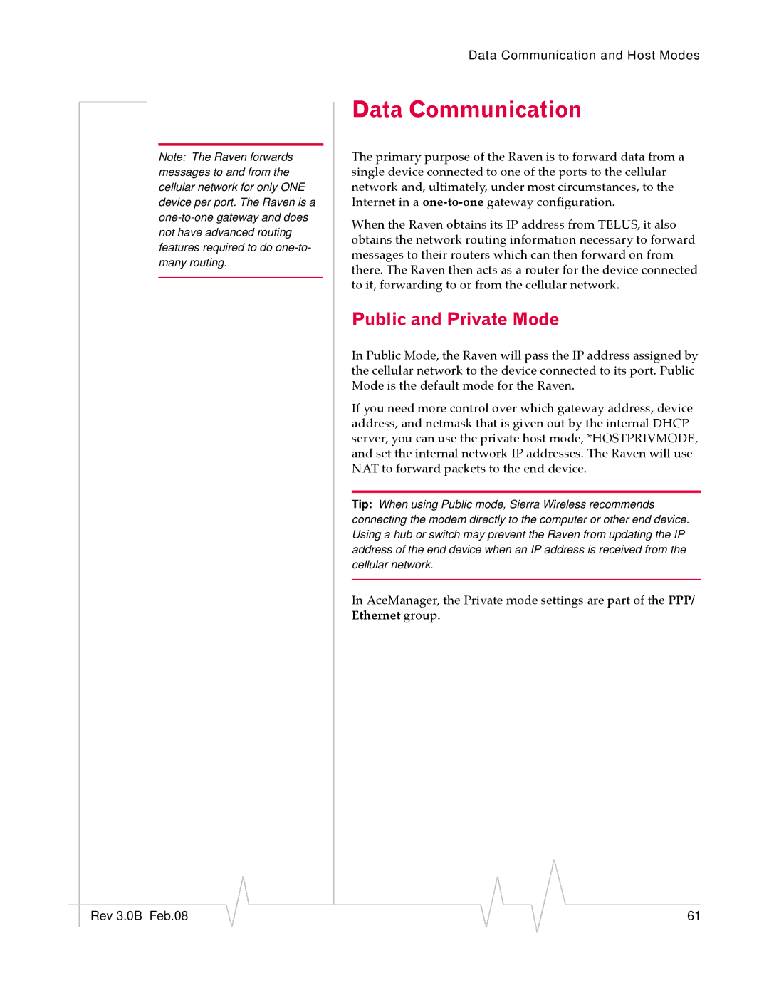 Sierra Wireless 20070914 manual Data Communication, Public and Private Mode 