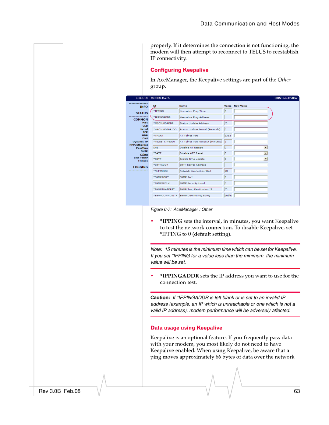 Sierra Wireless 20070914 manual Configuring Keepalive, Data usage using Keepalive 