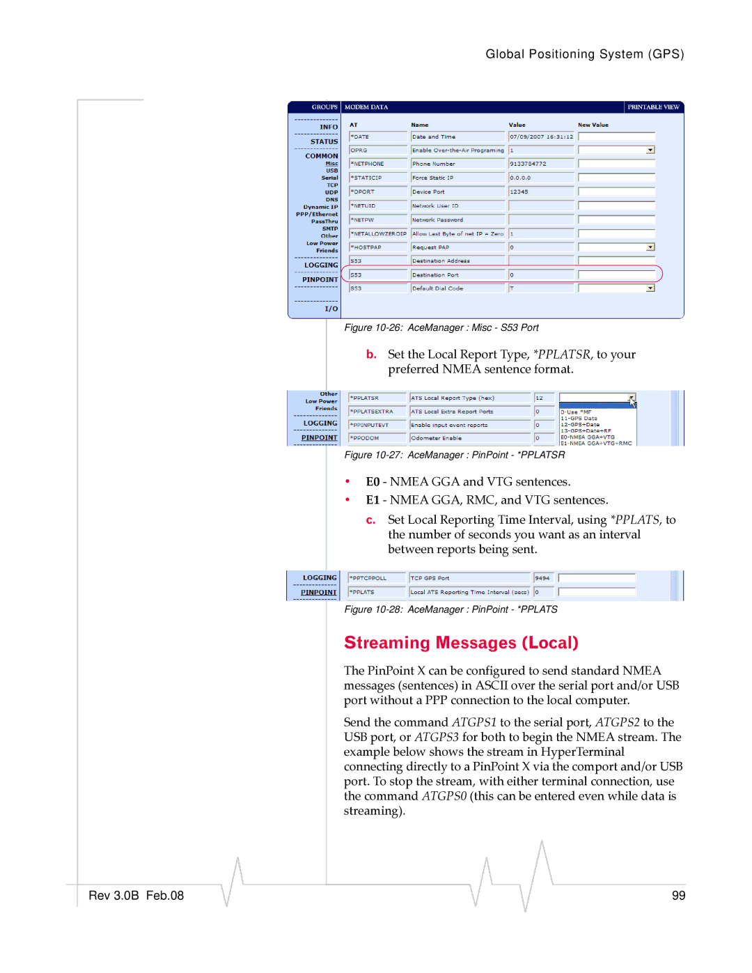 Sierra Wireless 20070914 manual Streaming Messages Local, AceManager Misc S53 Port 