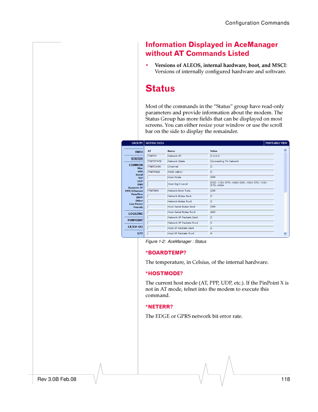 Sierra Wireless 20070914 manual Status, Hostmode? 