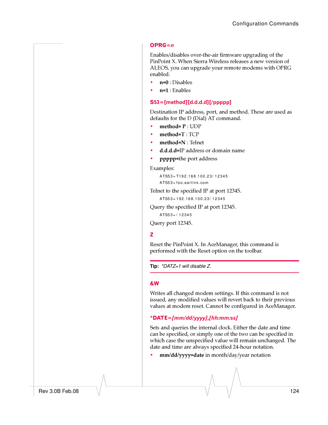 Sierra Wireless 20070914 manual OPRG=n, S53=methodd.d.d.d/ppppp, Method= P UDP Method=T TCP Method=N Telnet 