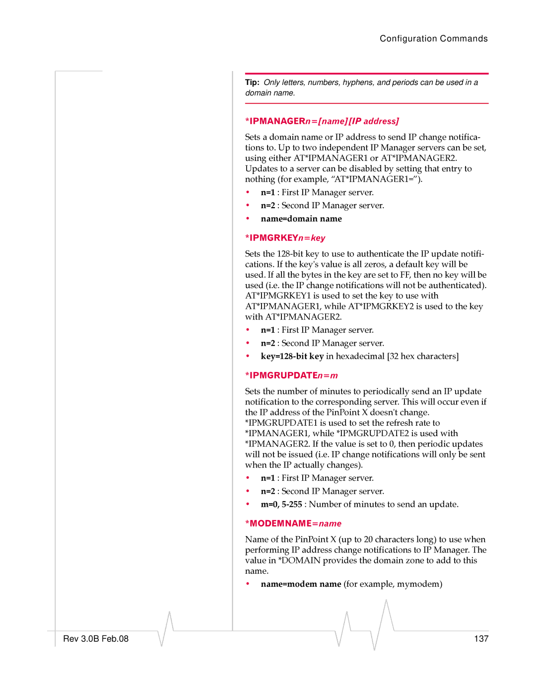 Sierra Wireless 20070914 manual Name=domain name, IPMGRKEYn=key, IPMGRUPDATEn=m, MODEMNAME=name 