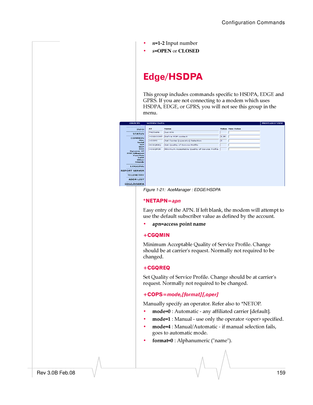 Sierra Wireless 20070914 manual Edge/HSDPA, NETAPN=apn, Apn=access point name 