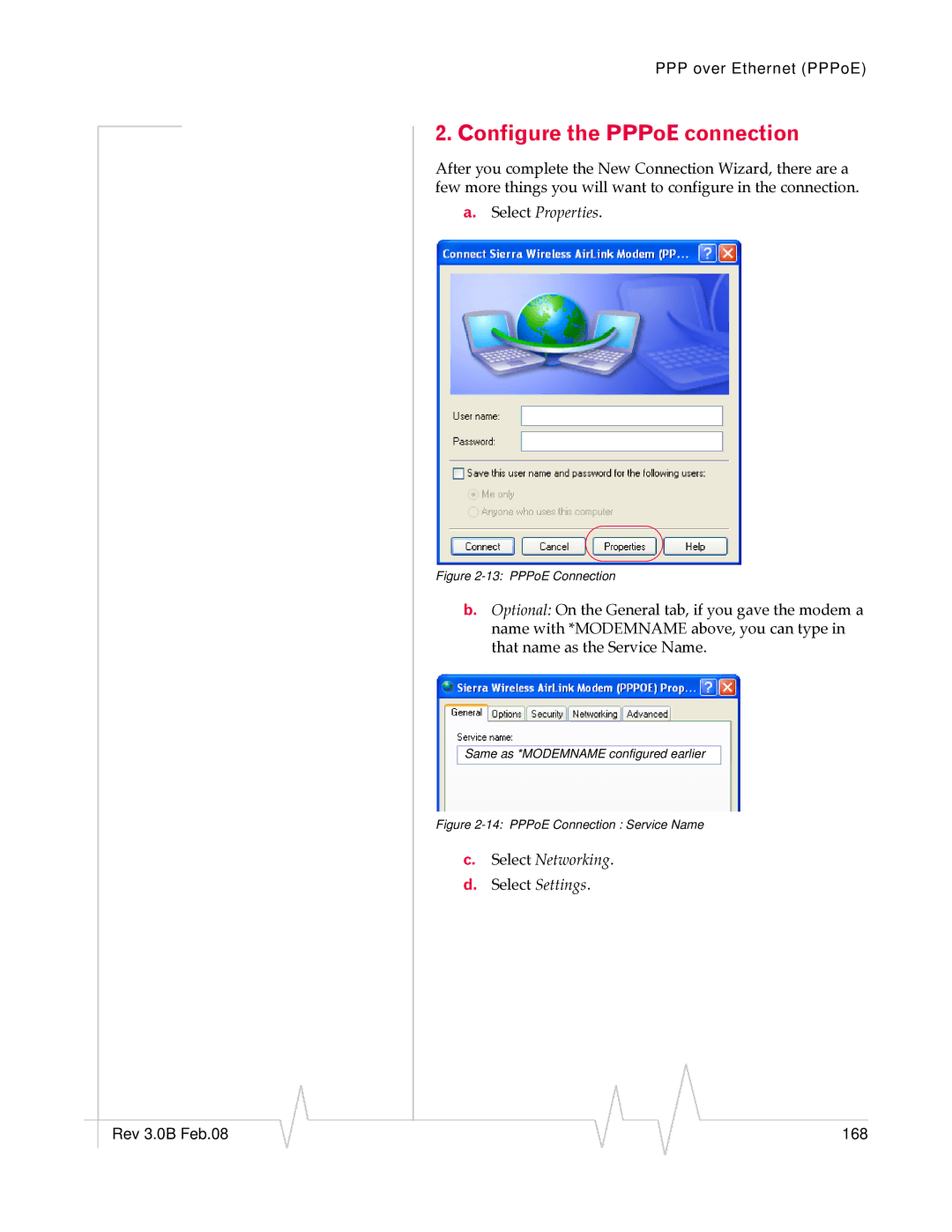 Sierra Wireless 20070914 manual Configure the PPPoE connection, Select Properties 