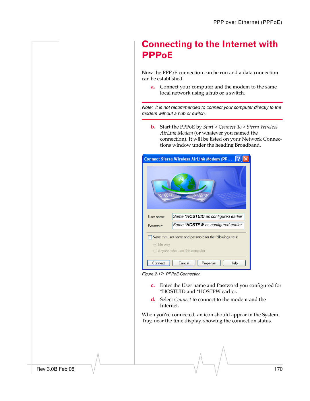 Sierra Wireless 20070914 manual Connecting to the Internet with PPPoE, PPPoE Connection 