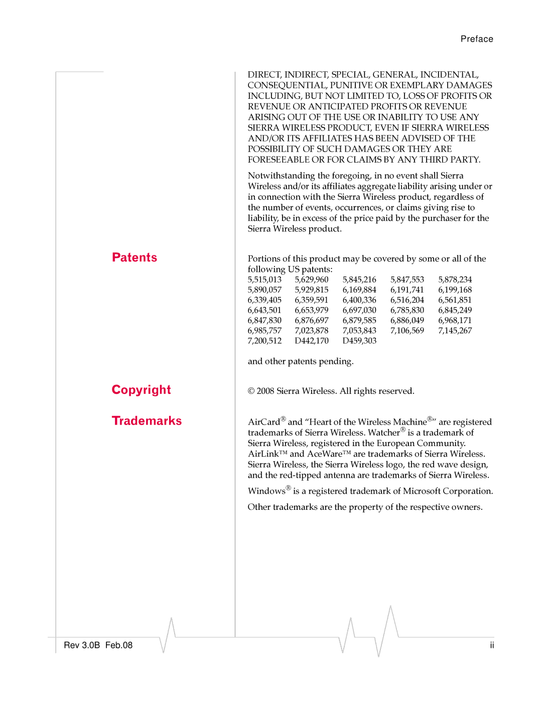 Sierra Wireless 20070914 manual Patents Copyright Trademarks 