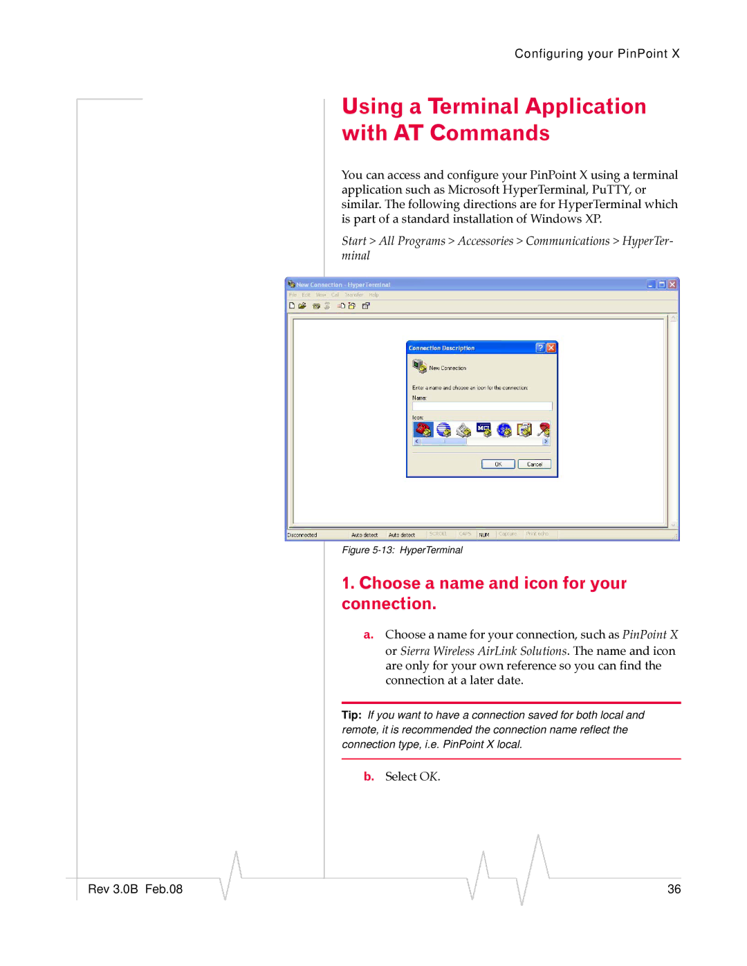 Sierra Wireless 20070914 manual Using a Terminal Application with AT Commands, Choose a name and icon for your connection 