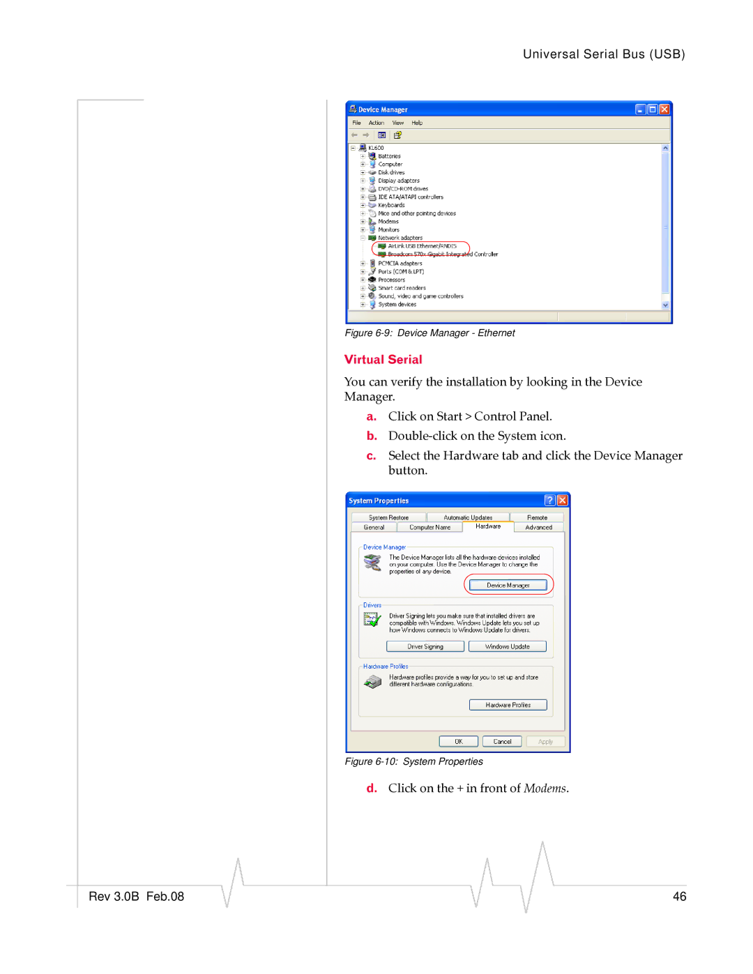 Sierra Wireless 20070914 manual Virtual Serial, Device Manager Ethernet 