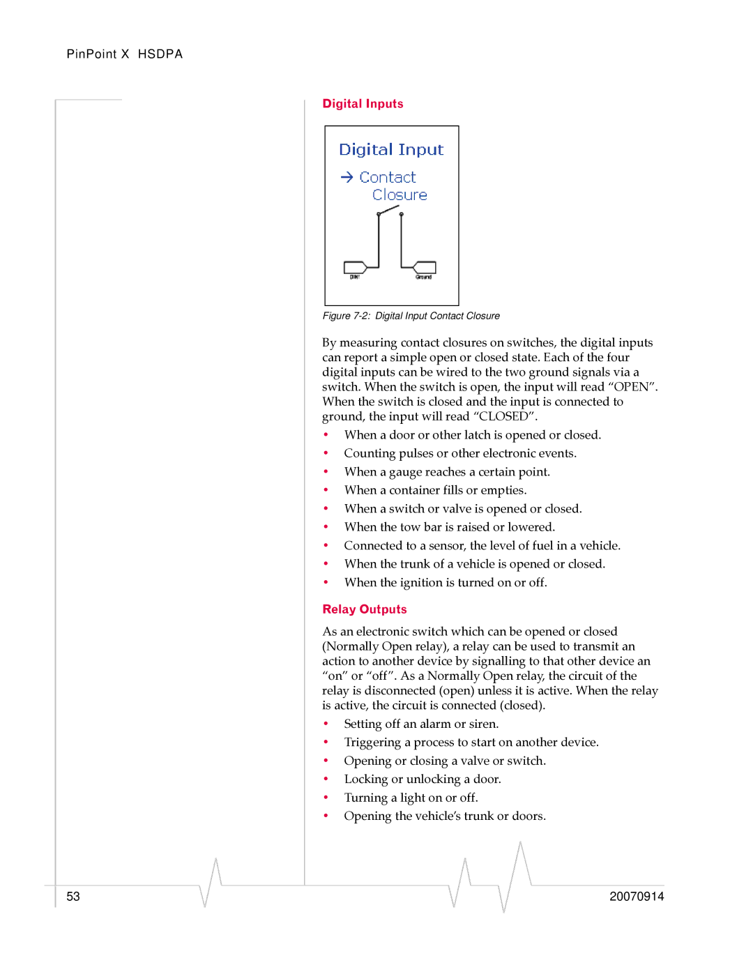 Sierra Wireless 20070914 manual Digital Inputs, Relay Outputs 