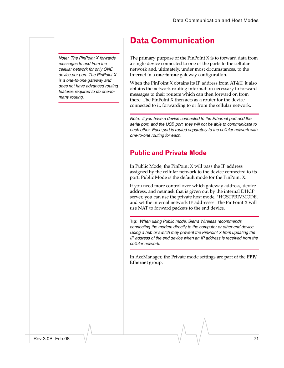 Sierra Wireless 20070914 manual Data Communication, Public and Private Mode 