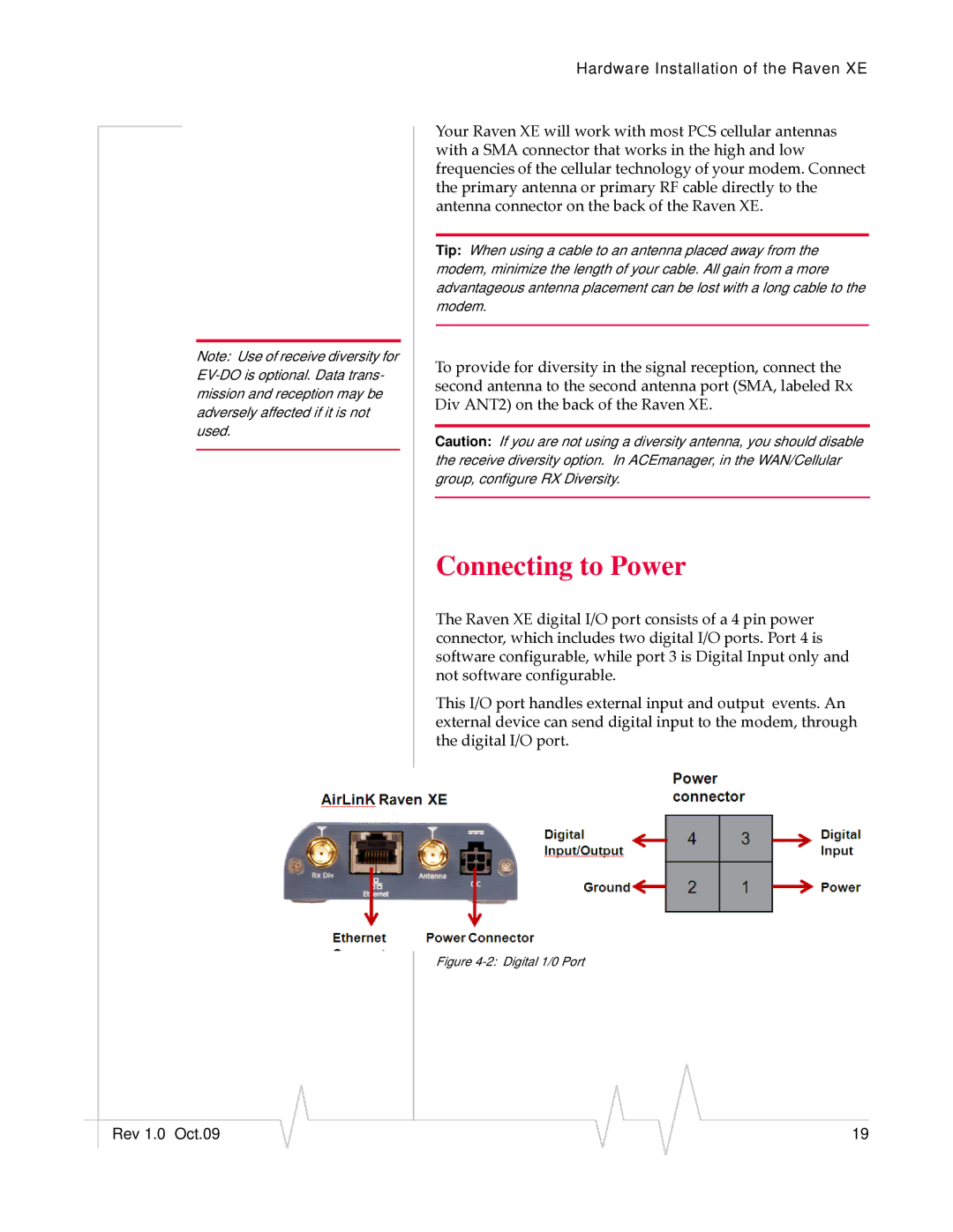 Sierra Wireless 20080605 manual Connecting to Power, Digital 1/0 Port 