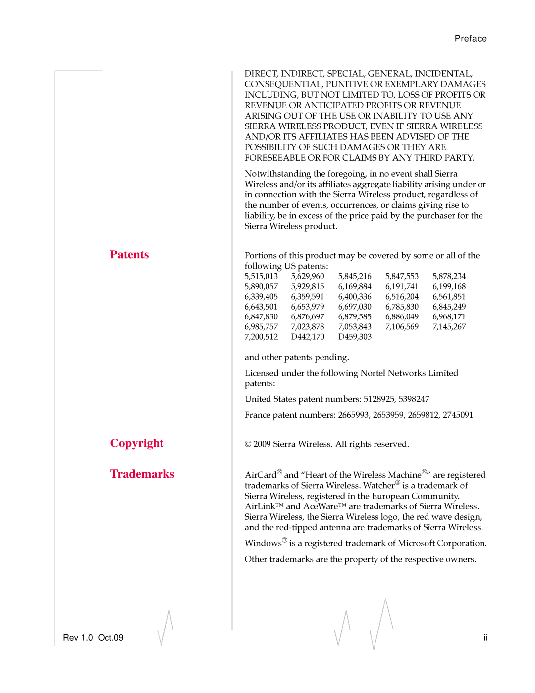 Sierra Wireless 20080605 manual Patents Copyright Trademarks 