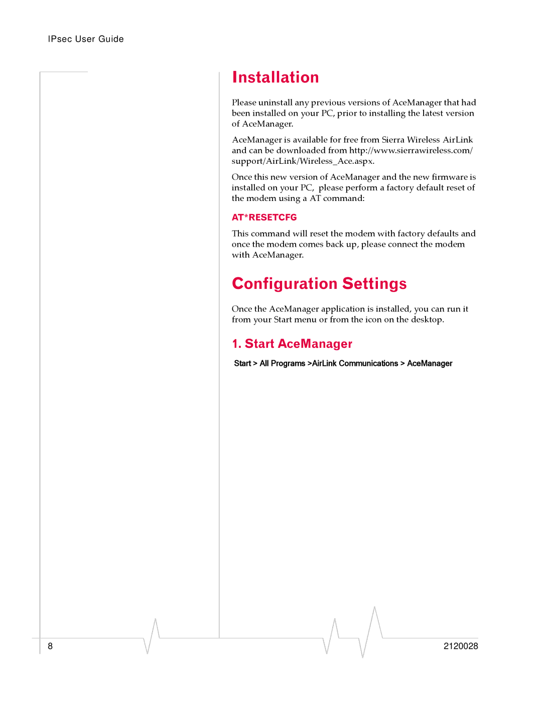 Sierra Wireless 2120028 manual Installation, Start AceManager 