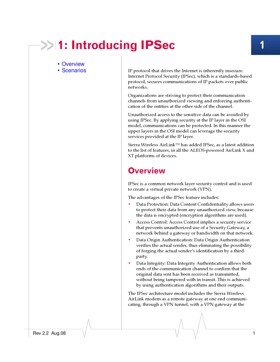 Sierra Wireless 2120028 manual Introducing IPSec, Overview Scenarios 