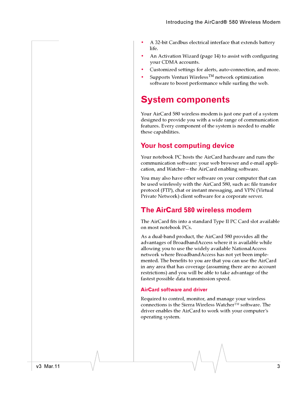 Sierra Wireless 2130374 v3 manual System components, Your host computing device, AirCard 580 wireless modem 