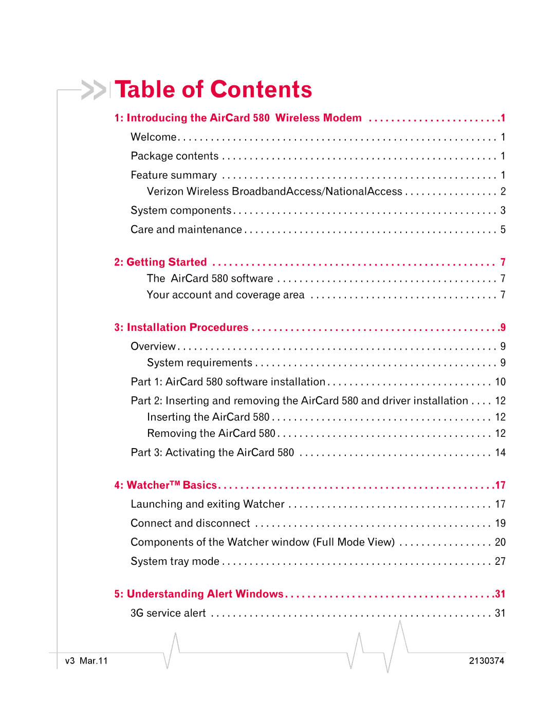 Sierra Wireless 2130374 v3 manual Table of Contents 