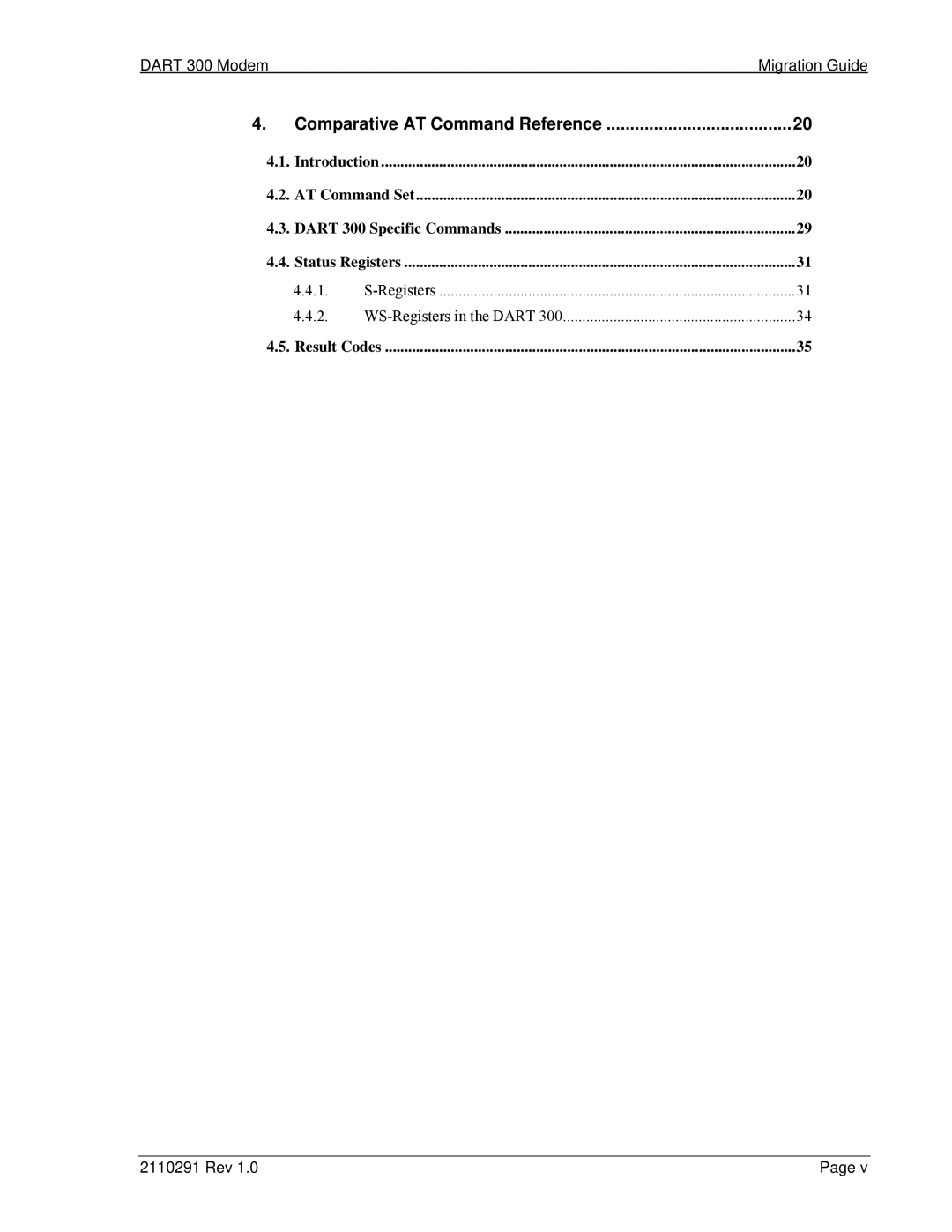 Sierra Wireless manual Comparative AT Command Reference, Dart 300 Modem Migration Guide 