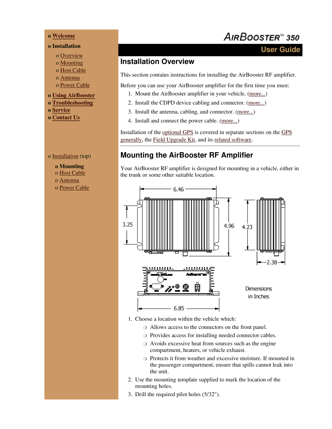 Sierra Wireless 350 specifications Installation Overview, Mounting the AirBooster RF Amplifier, Welcome 