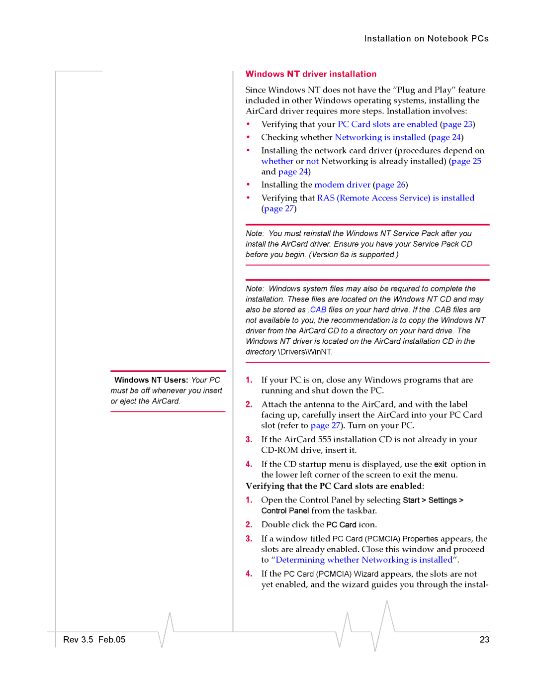 Sierra Wireless 555 manual Verifying that the PC Card slots are enabled 