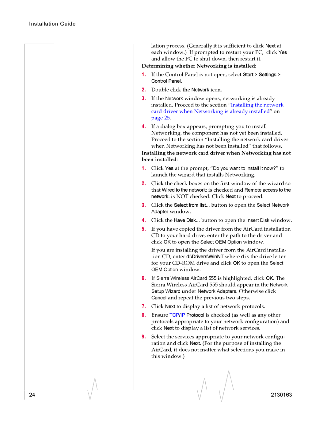 Sierra Wireless 555 manual Determining whether Networking is installed 