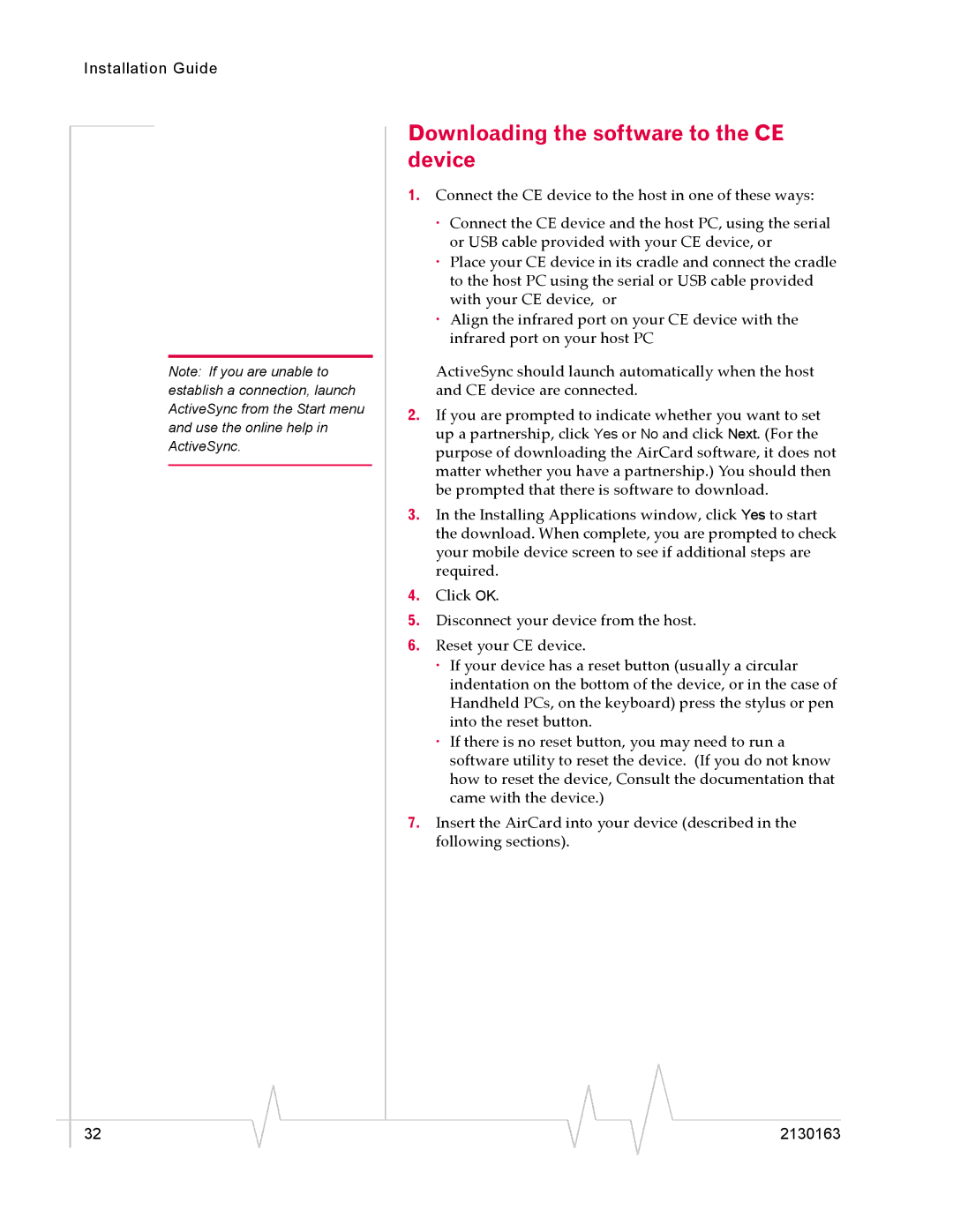 Sierra Wireless 555 manual Downloading the software to the CE device 