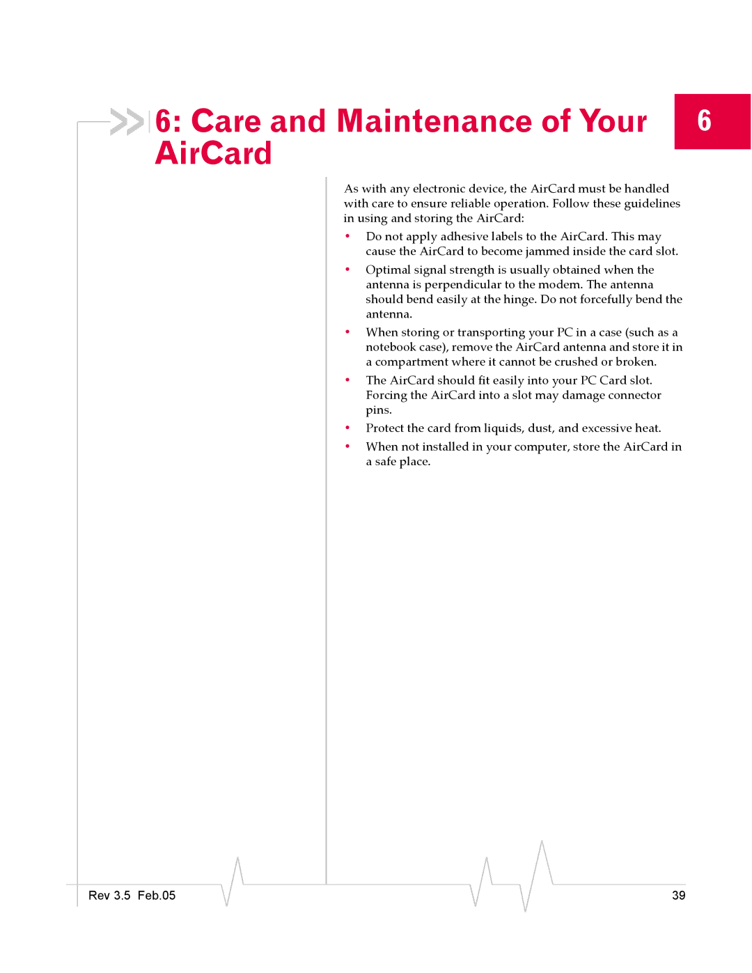 Sierra Wireless 555 manual Care and Maintenance of Your 6 AirCard 