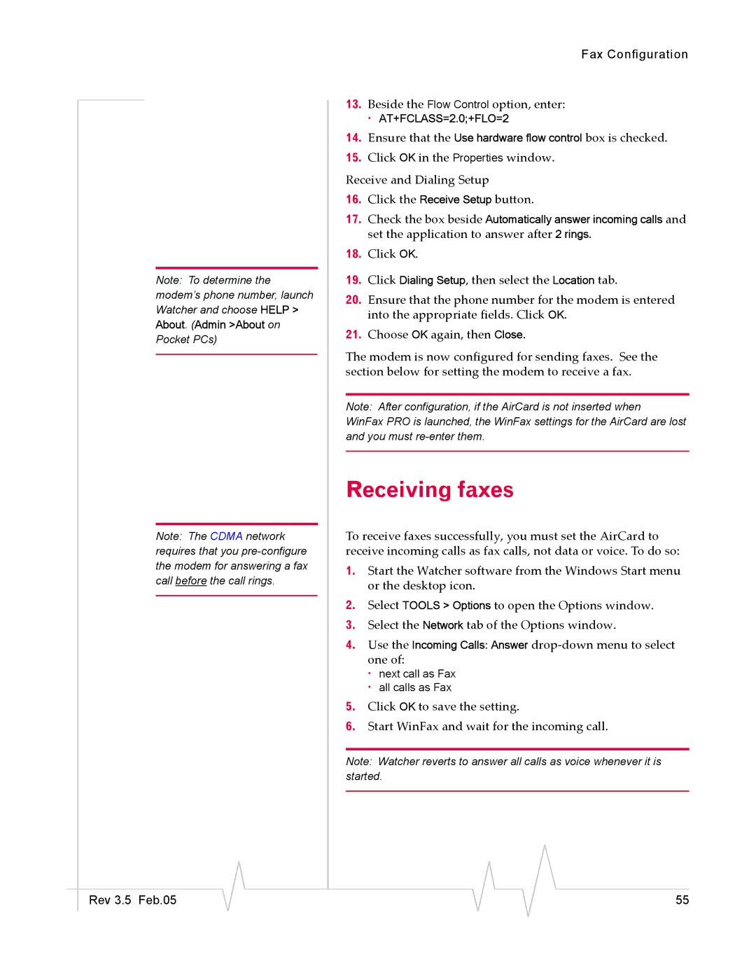 Sierra Wireless 555 manual Receiving faxes 