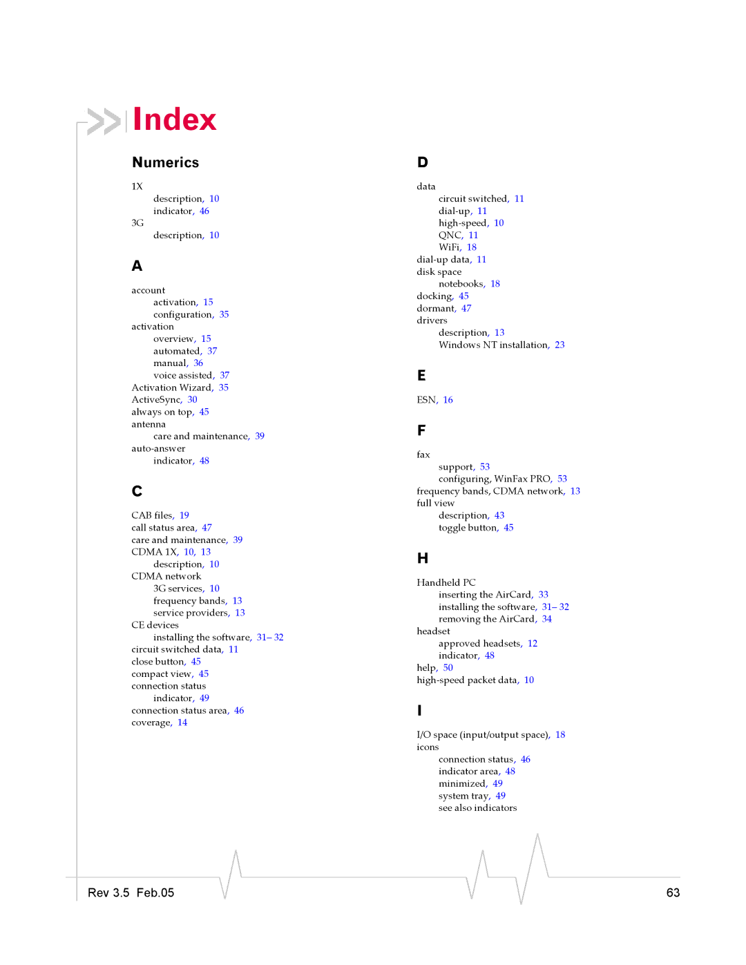 Sierra Wireless 555 manual Index, Numerics 