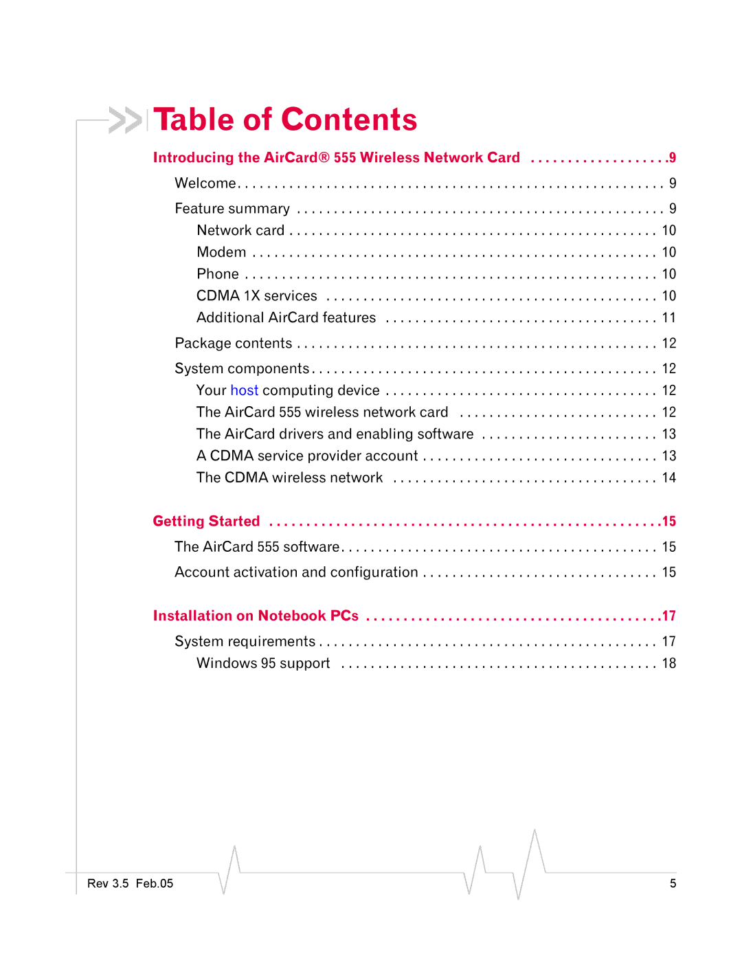 Sierra Wireless 555 manual Table of Contents 