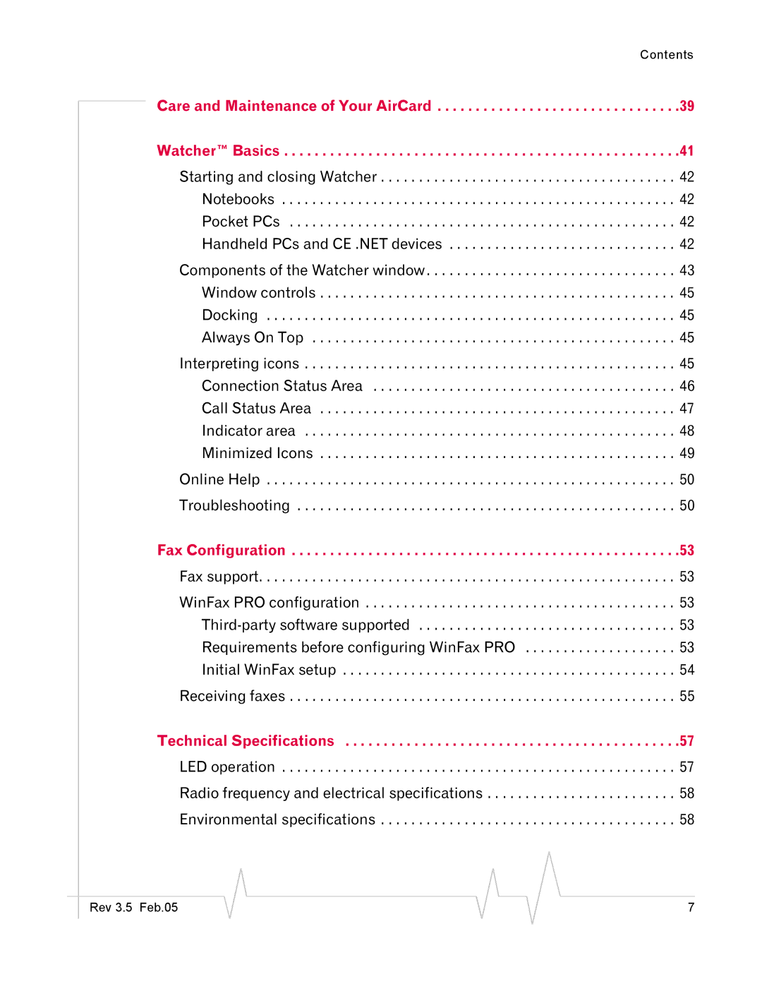 Sierra Wireless 555 manual Care and Maintenance of Your AirCard Watcher Basics 