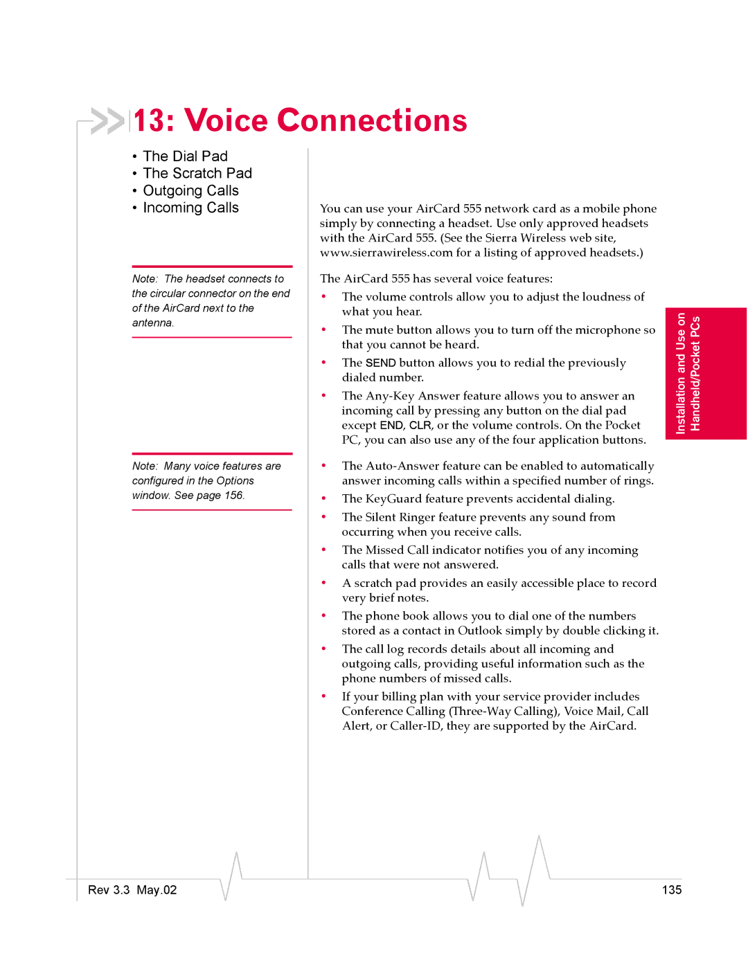 Sierra Wireless 555 manual Rev 3.3 May.02 135 