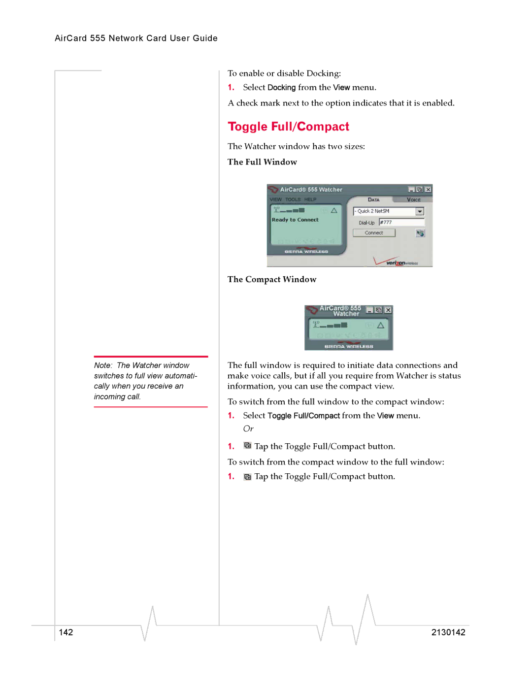 Sierra Wireless manual AirCard 555 Network Card User Guide 142 