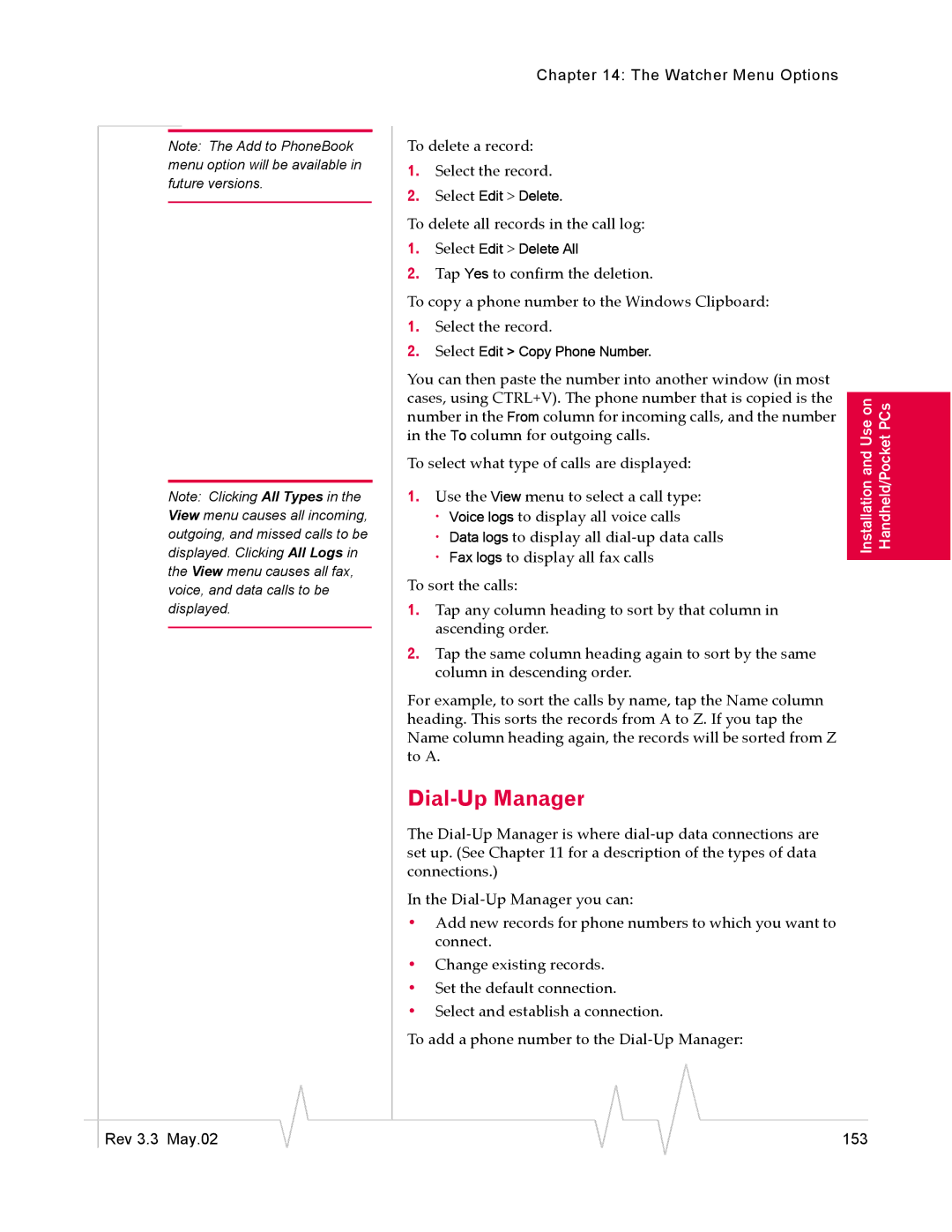 Sierra Wireless 555 manual To delete a record Select the record 