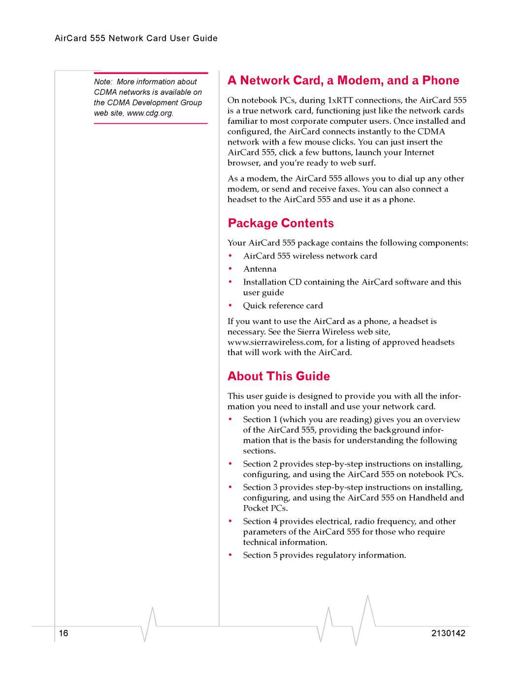 Sierra Wireless 555 manual Network Card, a Modem, and a Phone, Package Contents, About This Guide 