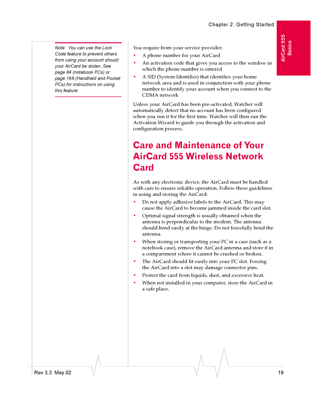 Sierra Wireless manual Care and Maintenance of Your AirCard 555 Wireless Network 