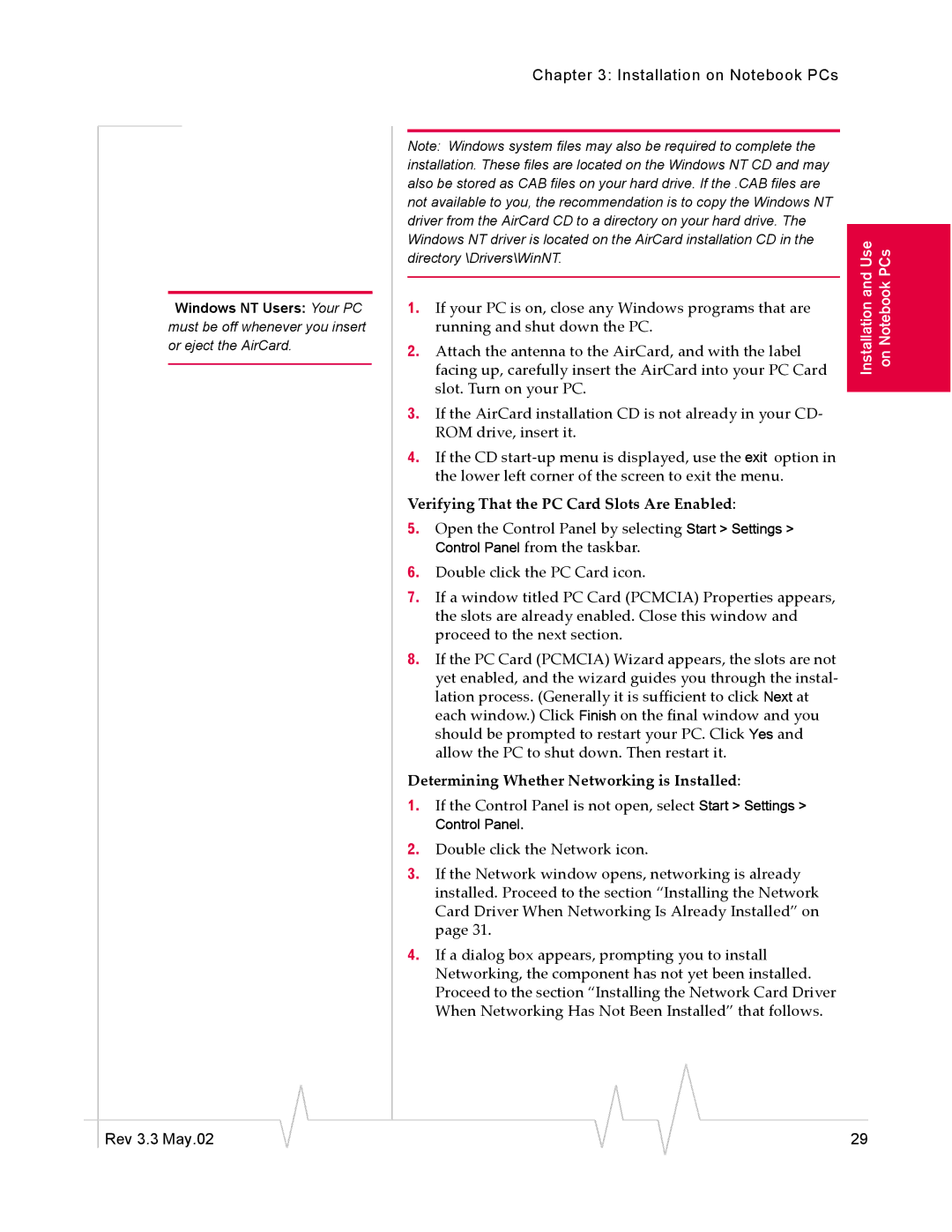 Sierra Wireless 555 manual Verifying That the PC Card Slots Are Enabled, Determining Whether Networking is Installed 