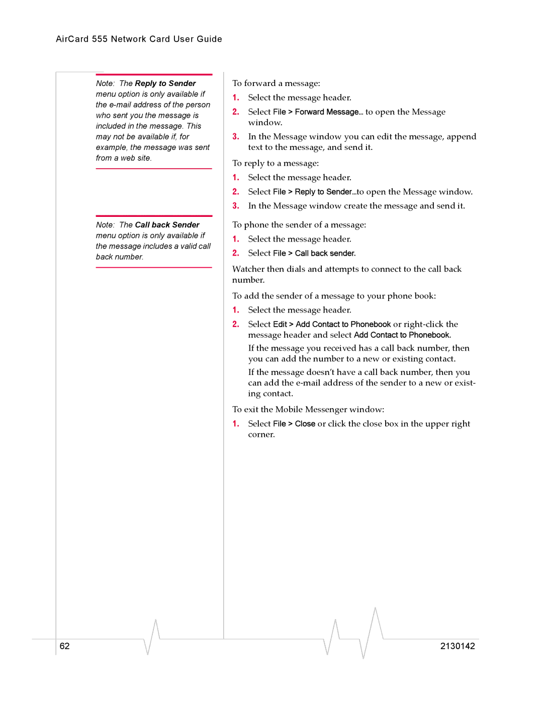 Sierra Wireless 555 manual To forward a message Select the message header 